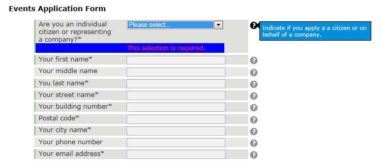 Alert message for required field